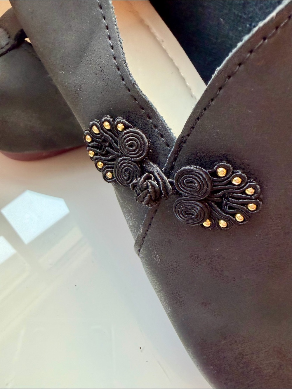 Black Women's Slip-On Flats with Decorative Stud Detail - Picture 4 of 6
